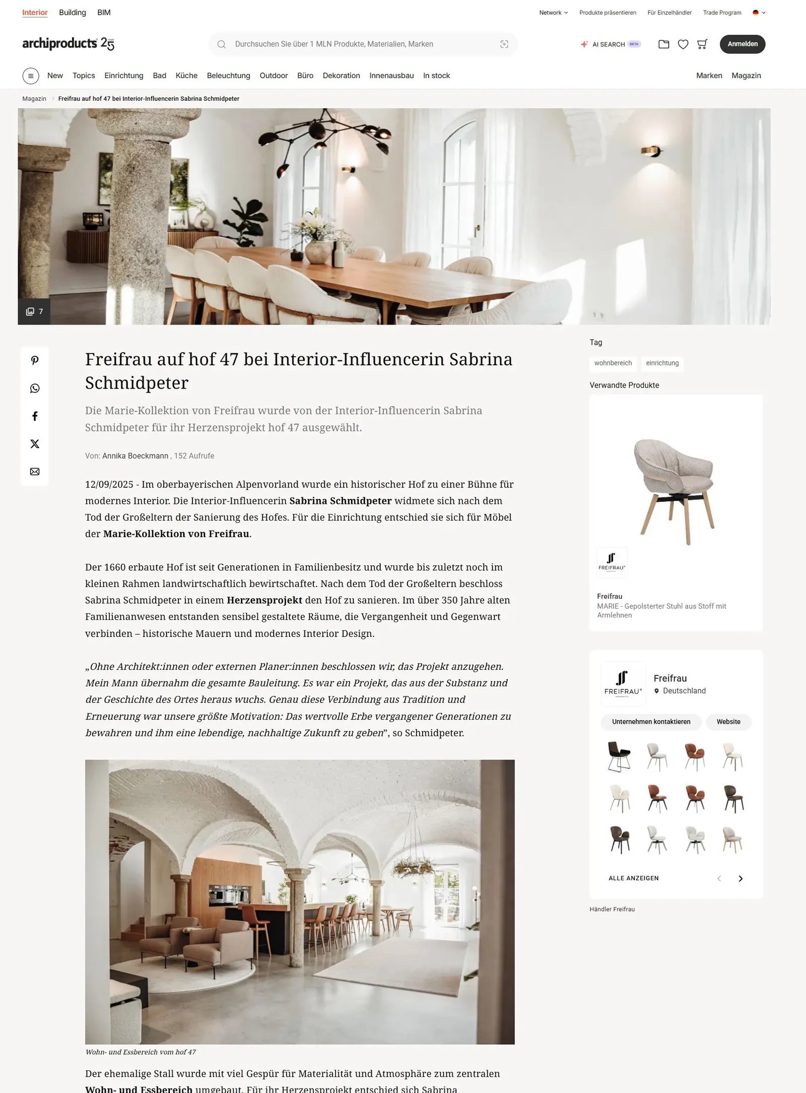 Originalausschnitt von Archiproducts über die Freifrau-Sessel im Gewölbe von hof 47.