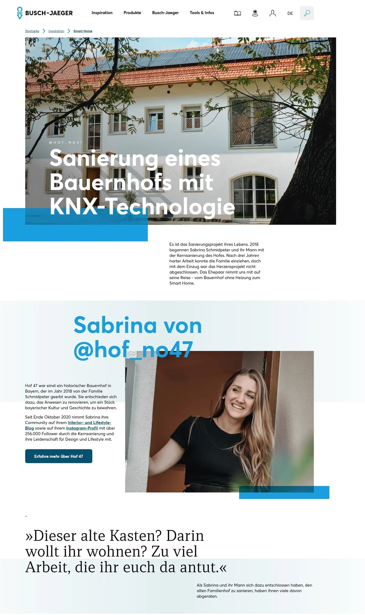Originalausschnitt des Busch-Jaeger-Projektberichts über KNX und Smart Home im hof 47.