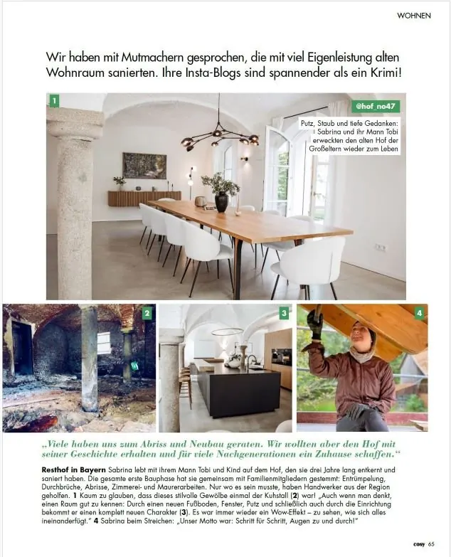 Original-Magazinseite aus Cosy mit dem Porträt über die Sanierung des hof 47.