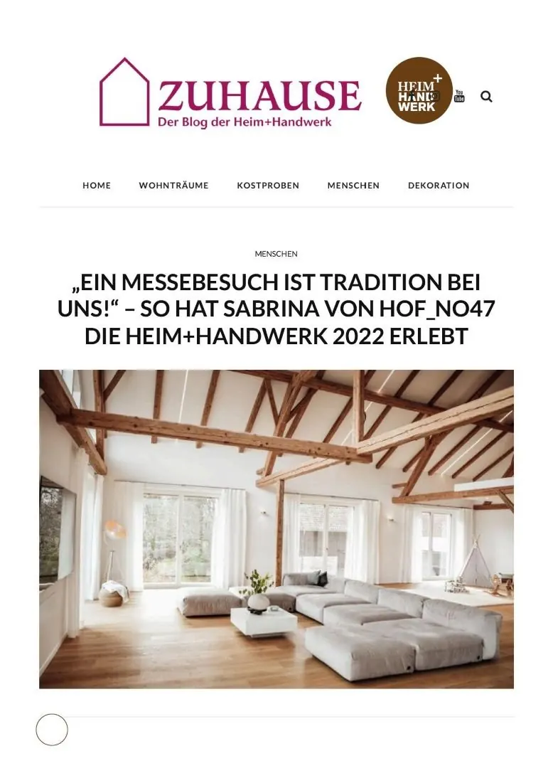 Originalausschnitt aus dem Messe-Blog von Heim+Handwerk mit Sabrina von hof 47.